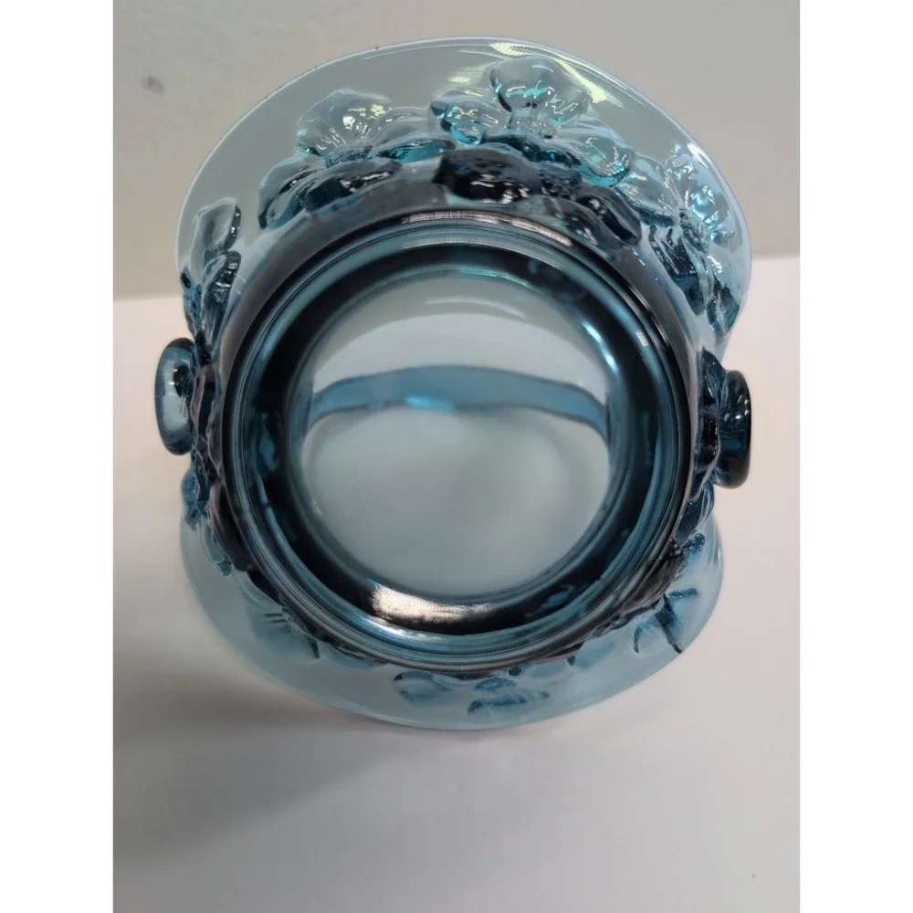 Tiara Indiana Glass Basket Blue Dogwood Embossed Flowers 6.5